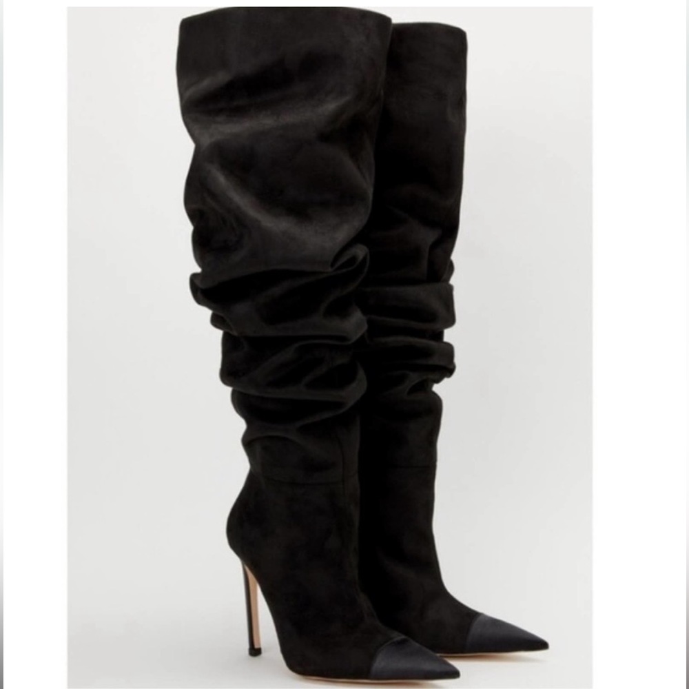 Good American The Weekend Slouchy Over the Knee Boot Black Suede